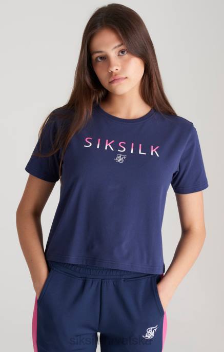 SikSilk djevojke tamnoplava skraćena majica s izblijedjelim logotipom D088325 odjeća