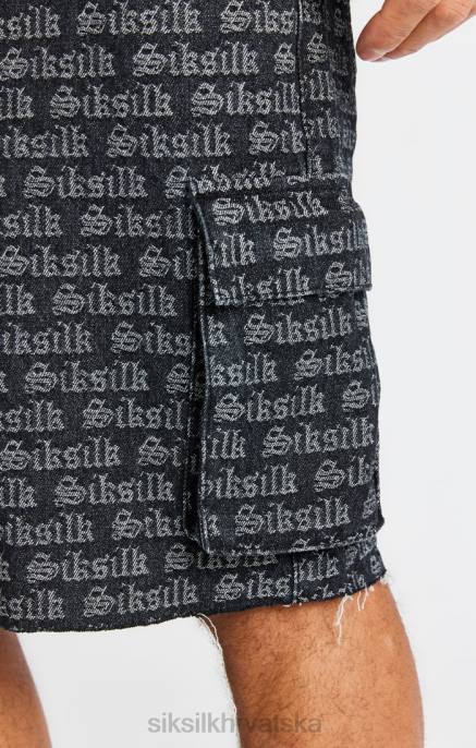 SikSilk muškarci crni jacquard traper cargo kratki D088604 odjeća