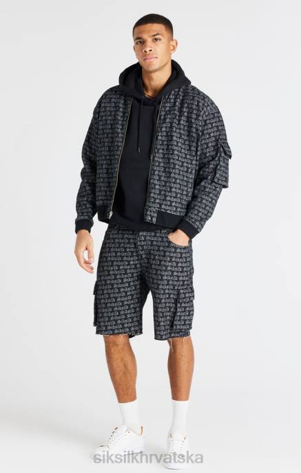 SikSilk muškarci crni jacquard traper cargo kratki D088604 odjeća