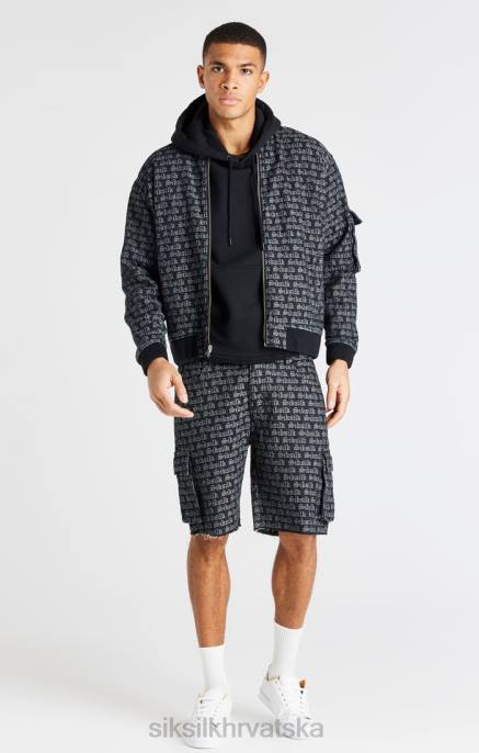 SikSilk muškarci crni jacquard traper cargo kratki D088604 odjeća
