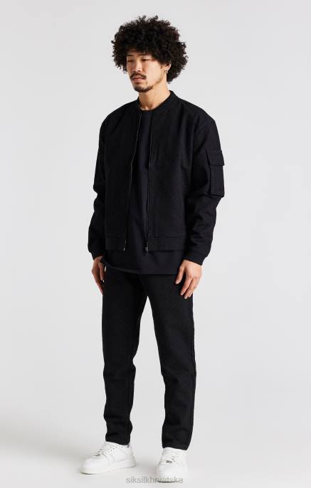 SikSilk muškarci crni ponavljajući logo slim fit traper traper D088546 odjeća