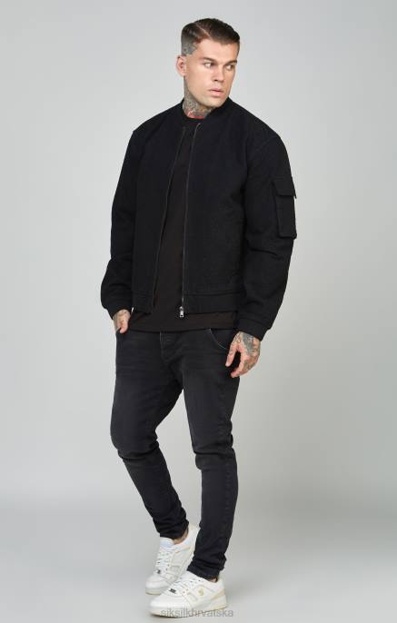 SikSilk muškarci crna traper bomber jakna s ponavljanjem logotipa D088491 odjeća