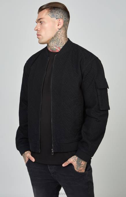 SikSilk muškarci crna traper bomber jakna s ponavljanjem logotipa D088491 odjeća