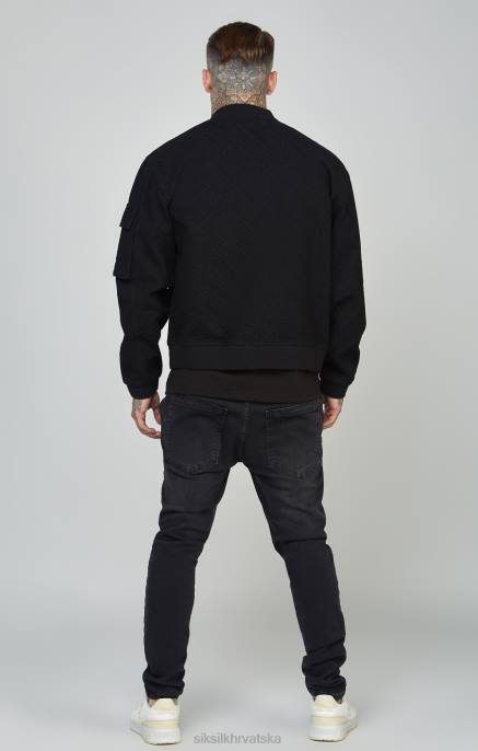 SikSilk muškarci crna traper bomber jakna s ponavljanjem logotipa D088491 odjeća