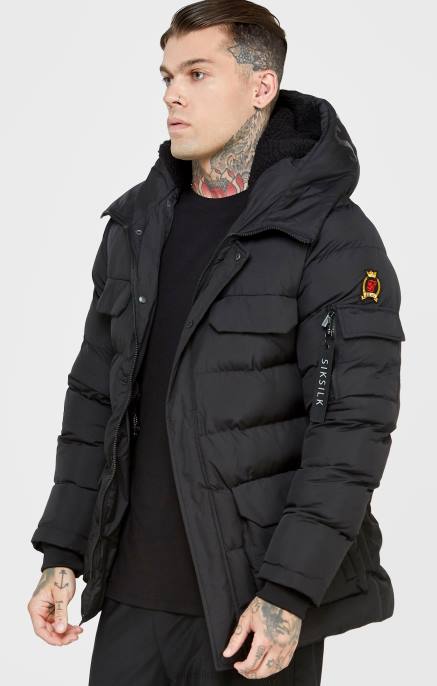 SikSilk muškarci crni parka kaput D088480 odjeća