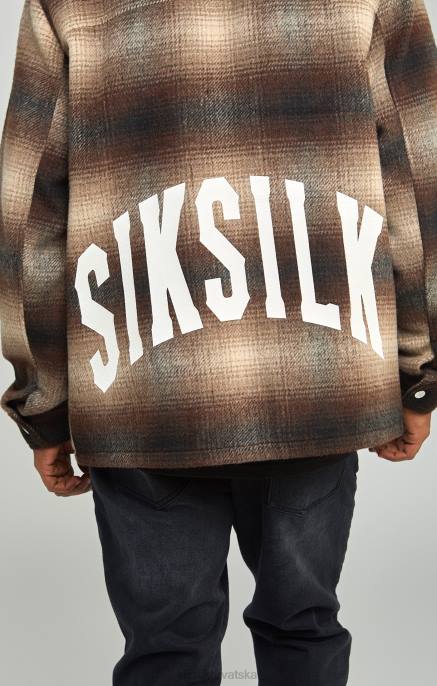 SikSilk muškarci smeđa karirana majica s otisnutim logotipom D088467 odjeća