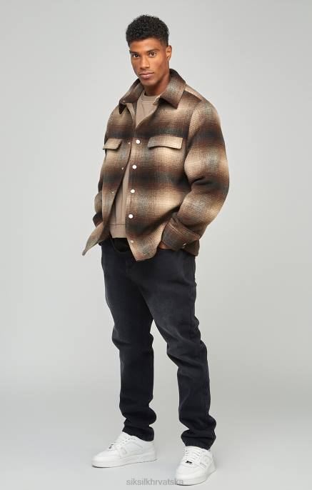 SikSilk muškarci smeđa karirana majica s otisnutim logotipom D088467 odjeća
