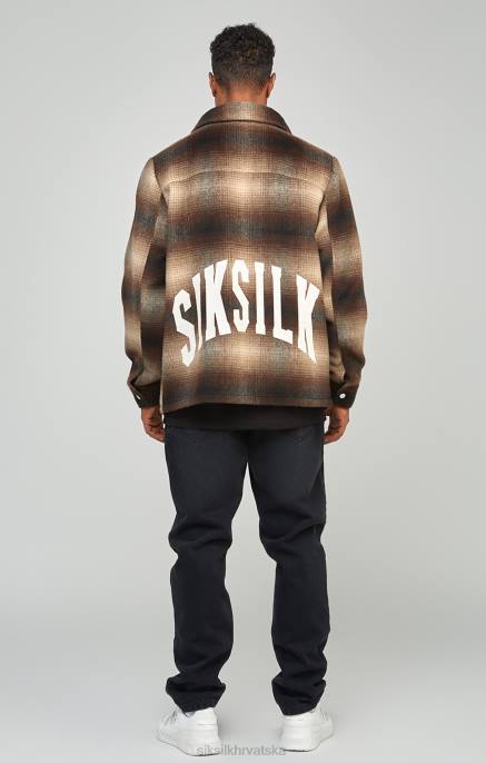 SikSilk muškarci smeđa karirana majica s otisnutim logotipom D088467 odjeća