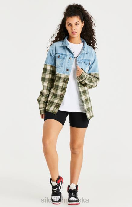 SikSilk muškarci zelena karirana kontrastna traper jakna D088496 odjeća