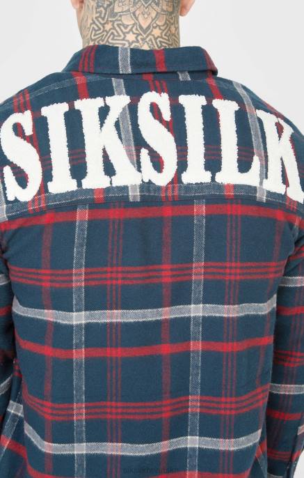 SikSilk muškarci tamnoplava karirana košulja dugih rukava s logom za brisanje ručnika D088466 odjeća