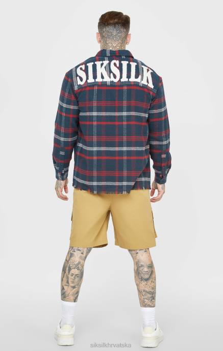 SikSilk muškarci tamnoplava karirana košulja dugih rukava s logom za brisanje ručnika D088466 odjeća
