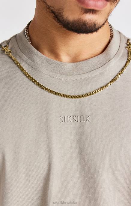 SikSilk muškarci bež prevelika majica s lancem D088392 odjeća