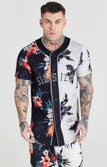 SikSilk muškarci bejzbolski dres s crno-bijelim printom D088398 odjeća