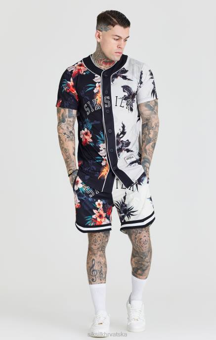 SikSilk muškarci bejzbolski dres s crno-bijelim printom D088398 odjeća