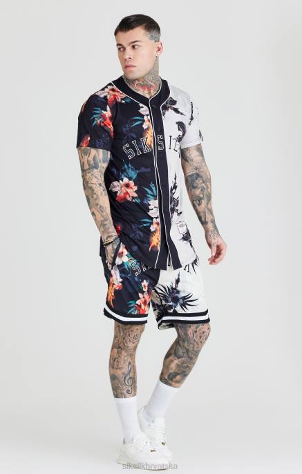 SikSilk muškarci bejzbolski dres s crno-bijelim printom D088398 odjeća