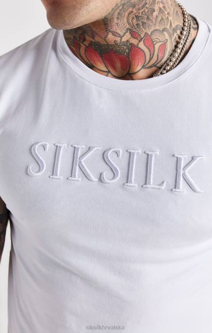 SikSilk muškarci bijela izvezena pripijena majica kratkih rukava D088370 odjeća