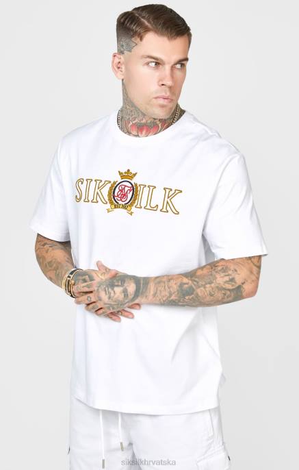 SikSilk muškarci bijela prevelika majica s grbom D088376 odjeća