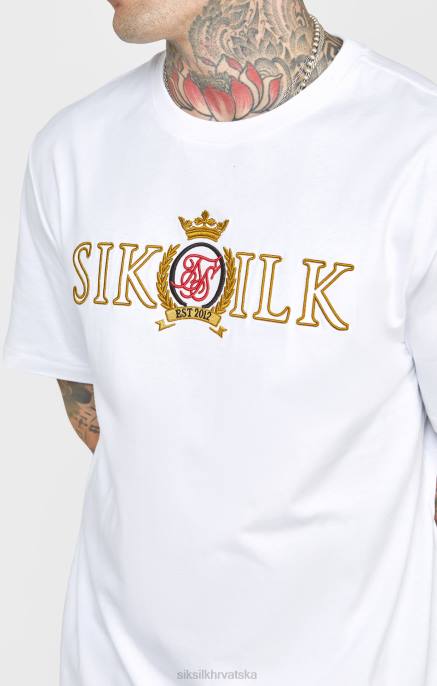 SikSilk muškarci bijela prevelika majica s grbom D088376 odjeća