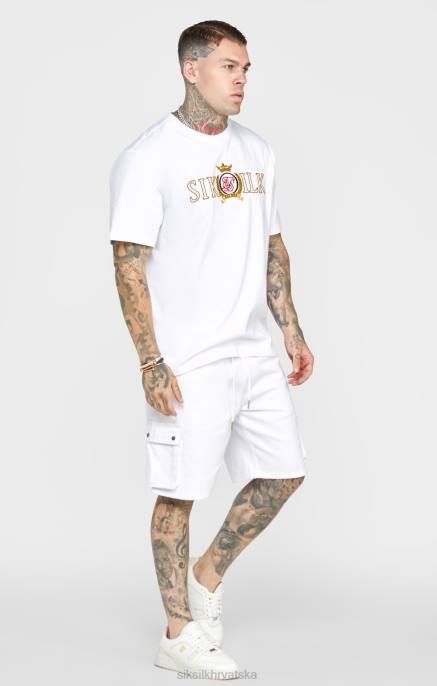 SikSilk muškarci bijela prevelika majica s grbom D088376 odjeća