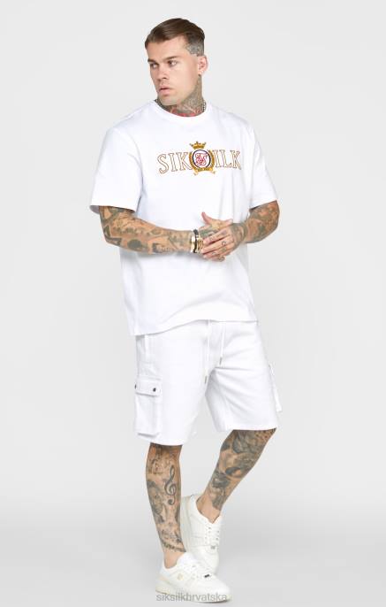 SikSilk muškarci bijela prevelika majica s grbom D088376 odjeća