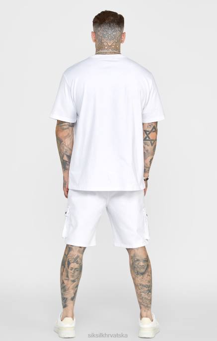 SikSilk muškarci bijela prevelika majica s grbom D088376 odjeća