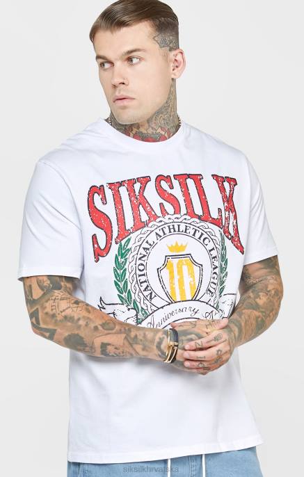 SikSilk muškarci bijela sveučilišna oversized majica D088394 odjeća