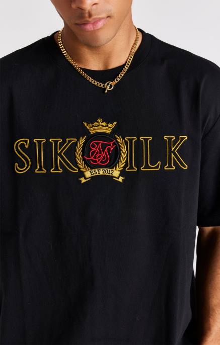 SikSilk muškarci crna oversized majica s grbom D088373 odjeća