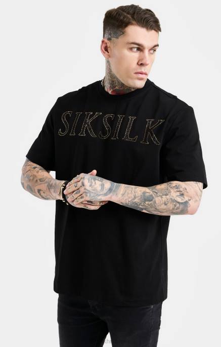 SikSilk muškarci crna prevelika majica s logotipom od štrasa D088383 odjeća