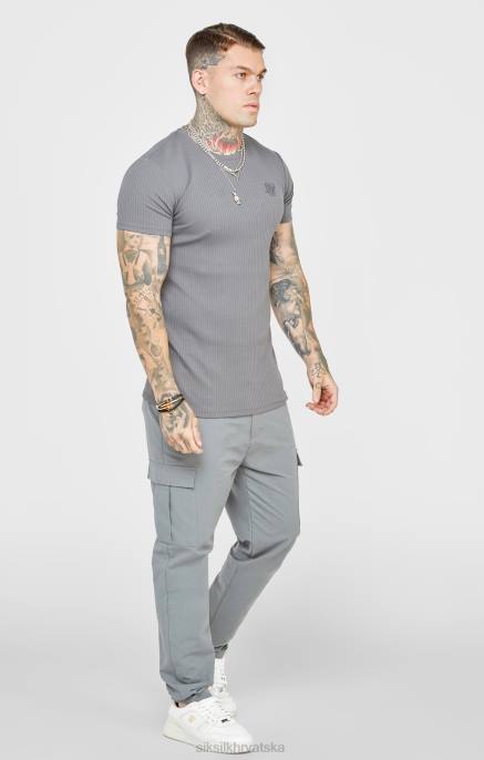 SikSilk muškarci siva rebrasta pletena majica D088374 odjeća