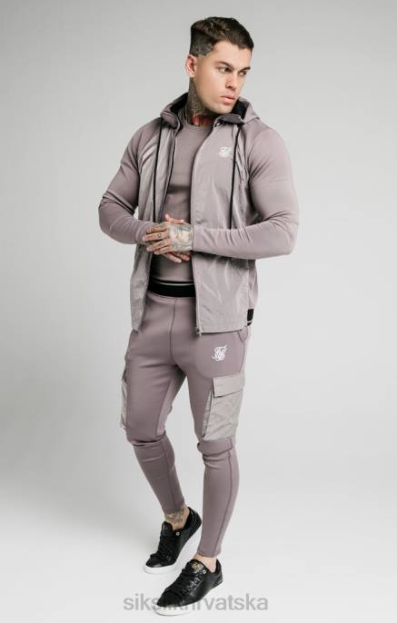 SikSilk muškarci adaptirani zdrobljeni najlonski zatvarač kroz majicu s kapuljačom - siva D088453 odjeća