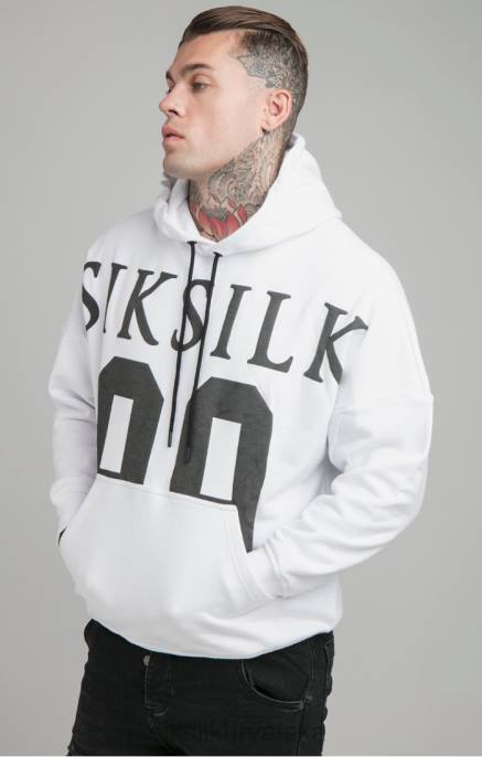 SikSilk muškarci bijela majica s kapuljačom opuštenog kroja na spuštena ramena D088460 odjeća
