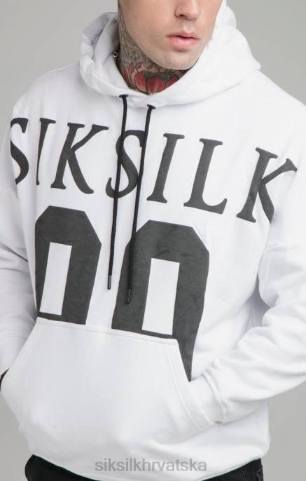 SikSilk muškarci bijela majica s kapuljačom opuštenog kroja na spuštena ramena D088460 odjeća