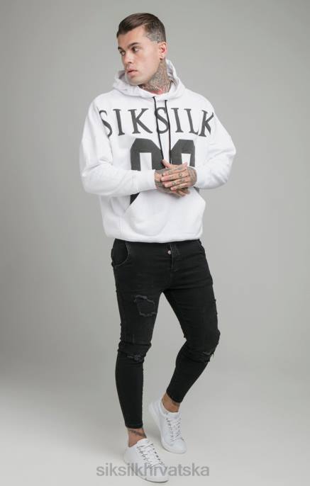 SikSilk muškarci bijela majica s kapuljačom opuštenog kroja na spuštena ramena D088460 odjeća