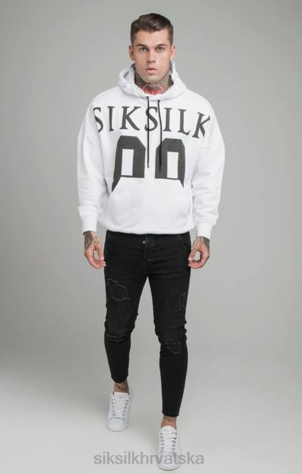 SikSilk muškarci bijela majica s kapuljačom opuštenog kroja na spuštena ramena D088460 odjeća