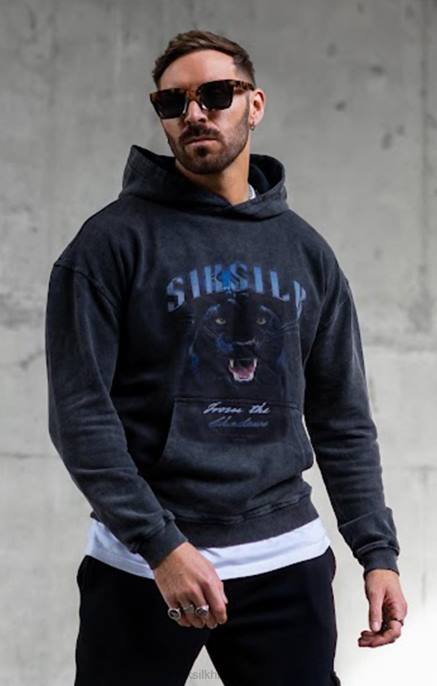 SikSilk muškarci crna grafička uska skraćena majica s kapuljačom D088440 odjeća
