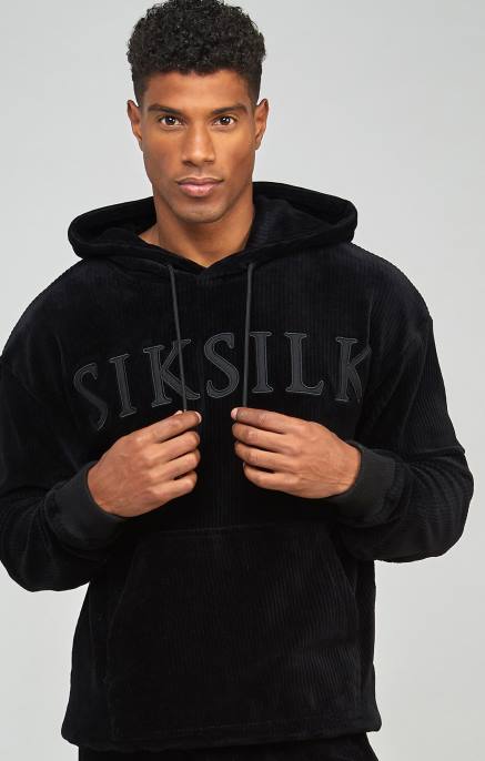 SikSilk muškarci crna majica s kapuljačom s logotipom od samta D088414 odjeća