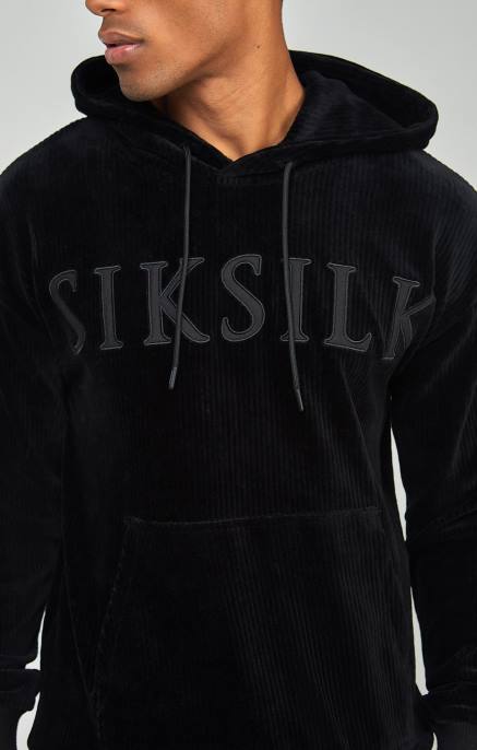 SikSilk muškarci crna majica s kapuljačom s logotipom od samta D088414 odjeća