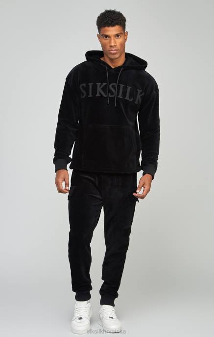 SikSilk muškarci crna majica s kapuljačom s logotipom od samta D088414 odjeća