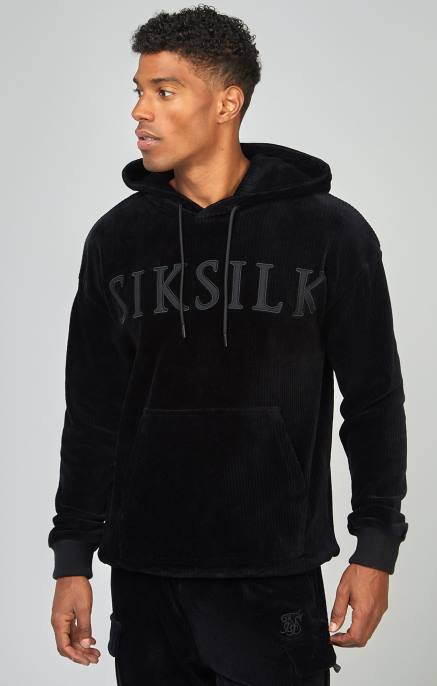 SikSilk muškarci crna majica s kapuljačom s logotipom od samta D088414 odjeća
