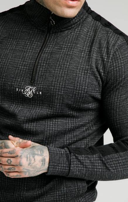 SikSilk muškarci majica s kapuljačom s kapuljačom u kariranom tonu - siva D088450 odjeća