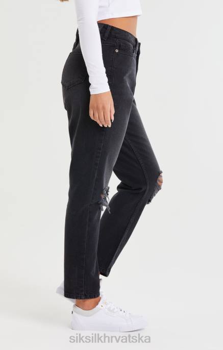 SikSilk žene isprani crni traper do koljena mom jean D088191 odjeća
