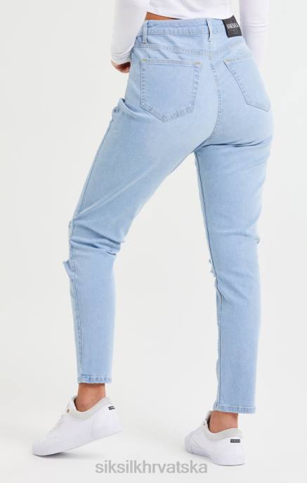 SikSilk žene svijetloplavi mom traper s poderanim traperom do koljena D088189 odjeća