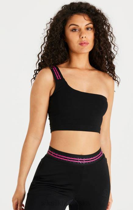 SikSilk žene crna traka skraćena bralette na jedno rame D08871 odjeća