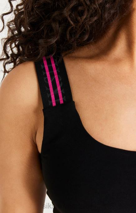 SikSilk žene crna traka skraćena bralette na jedno rame D08871 odjeća