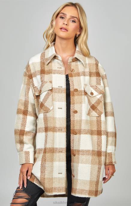SikSilk žene bež karirana košuljica D088137 odjeća