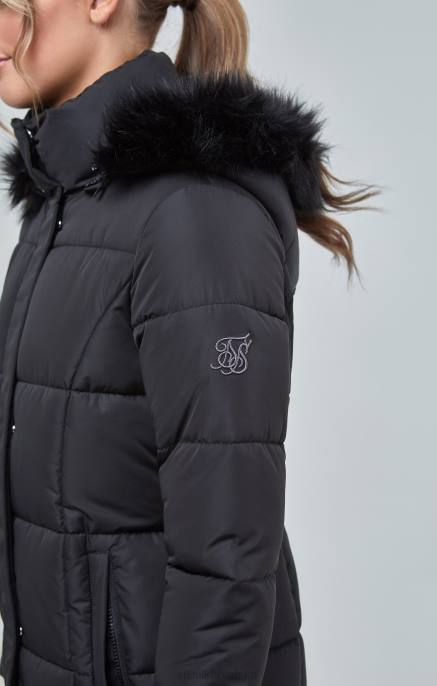 SikSilk žene crna podstavljena parka s parangalom D088129 odjeća