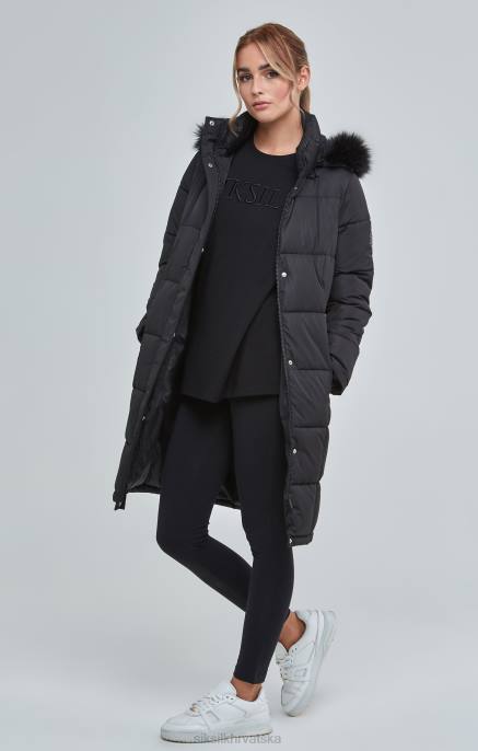 SikSilk žene crna podstavljena parka s parangalom D088129 odjeća