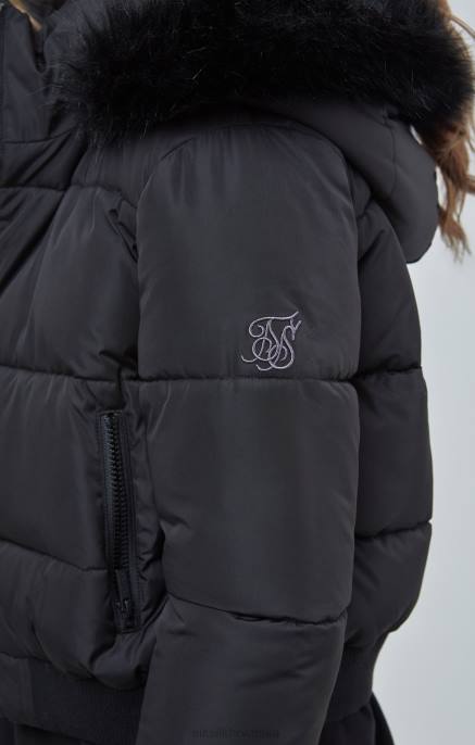 SikSilk žene crna skraćena parka D088127 odjeća