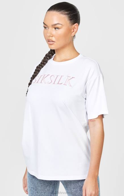 SikSilk žene bijela izvezena boyfriend majica D08869 odjeća