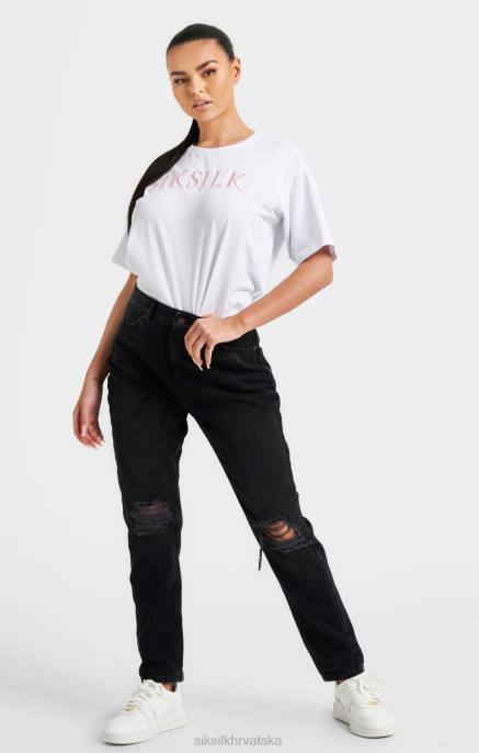 SikSilk žene bijela izvezena boyfriend majica D08869 odjeća